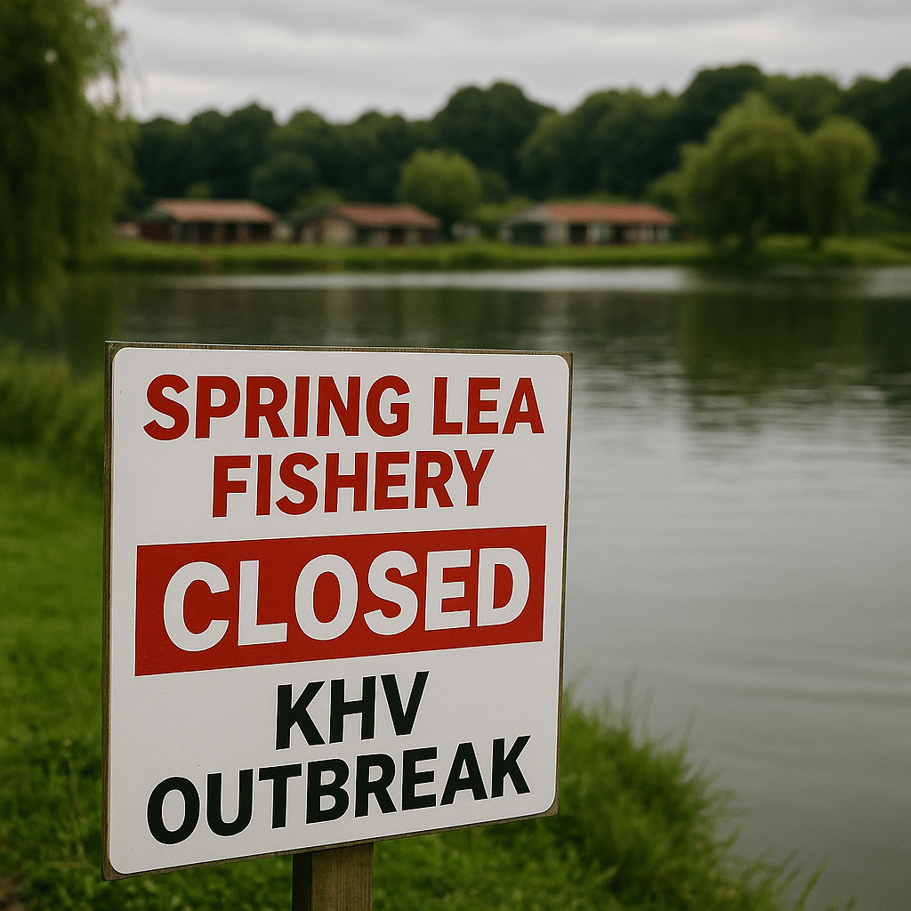 Sign showing fishery closed due to KHV outbreak in Shropshire.